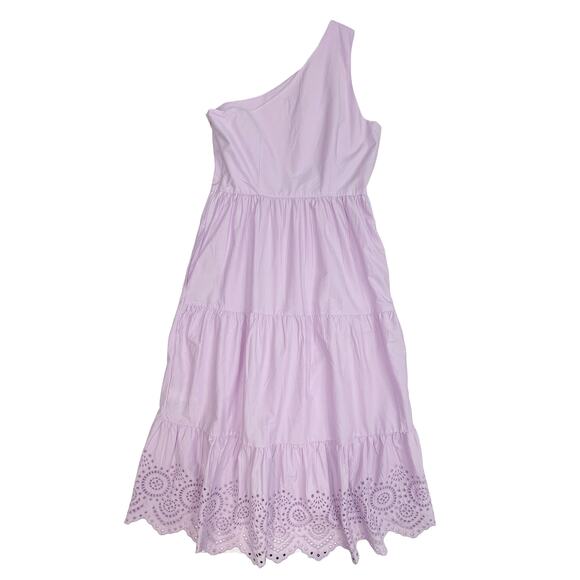 Gap One Shoulder Midi Dress Sz 2 New $98 Iris Purple Cotton Side Zip Eyelet Hem - Picture 5 of 12